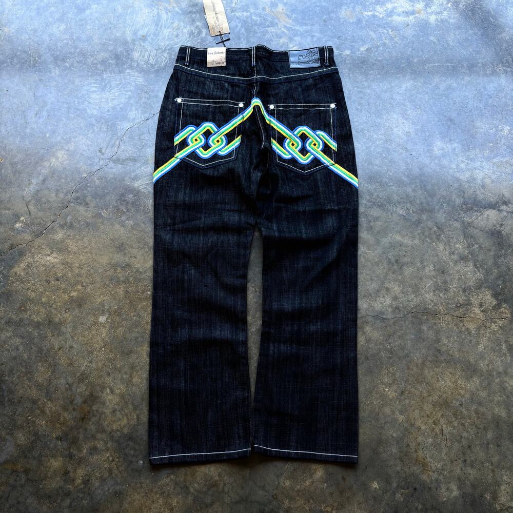 Crazy Deadstock Southpole Style Baggy Black Jeans Embroidered